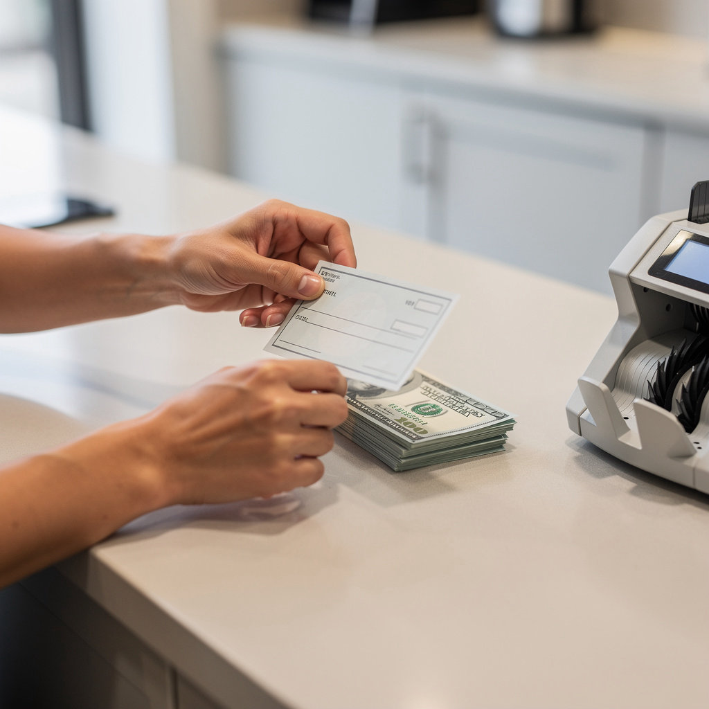 CHECK CASHING STATION professional agent assisting a customer with financial services in Lakewood, NJ